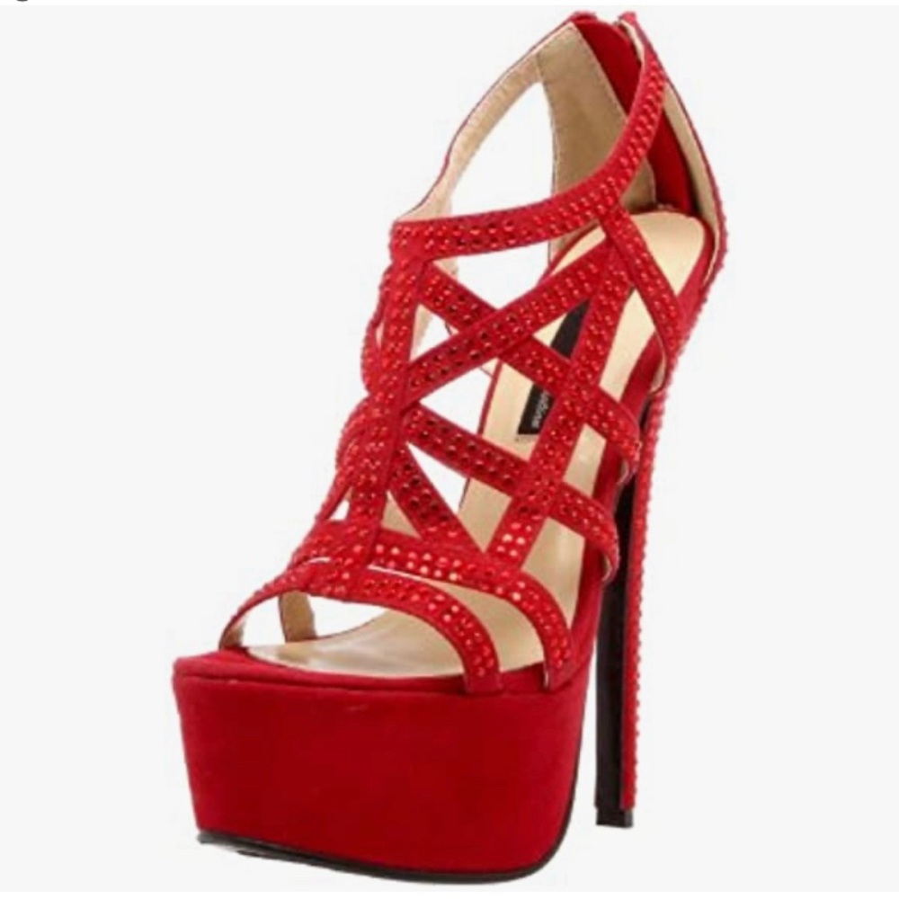 Highest heel collection, bombshell 21, red glitter, size 5,6,7,9